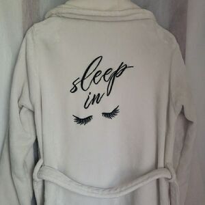 Sleep In White Robe Women's Short Fleece Belt Pockets *FLAW